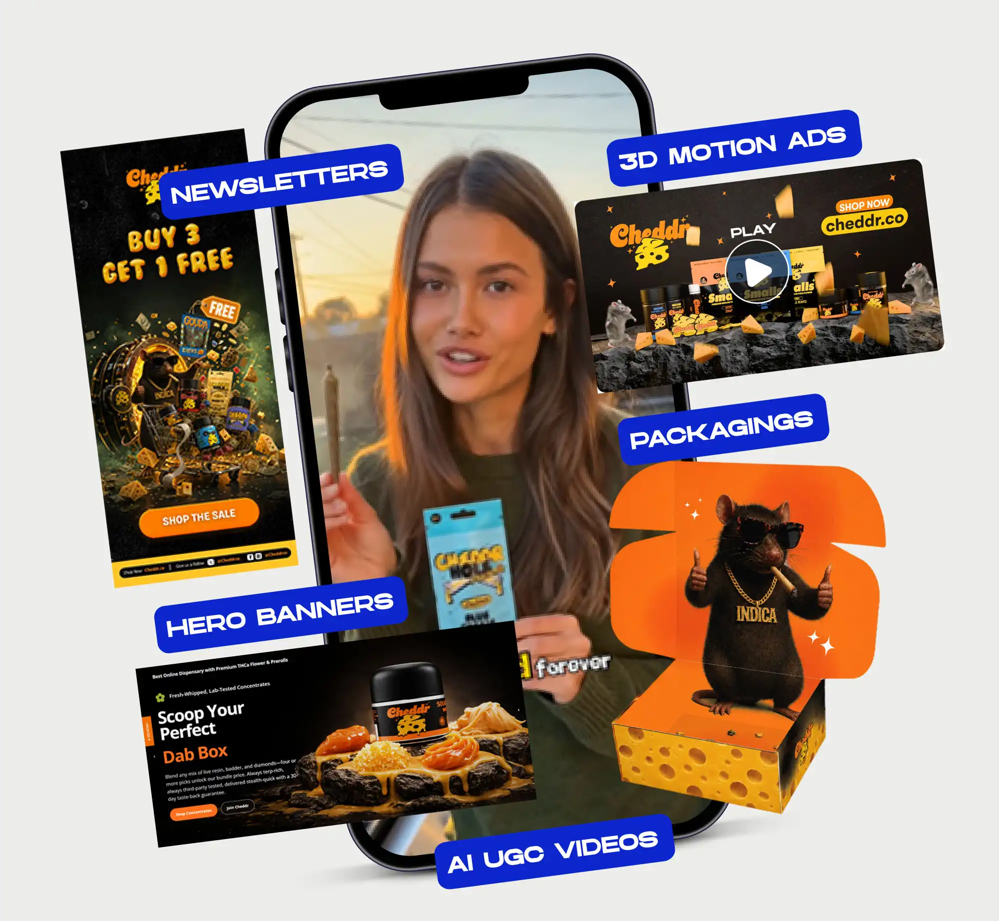 Cheddr cannabis campaign case study with packaging, ads, email and social creative