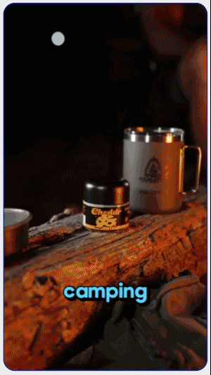 Cheddr cannabis products shown at a campsite in a UGC video
