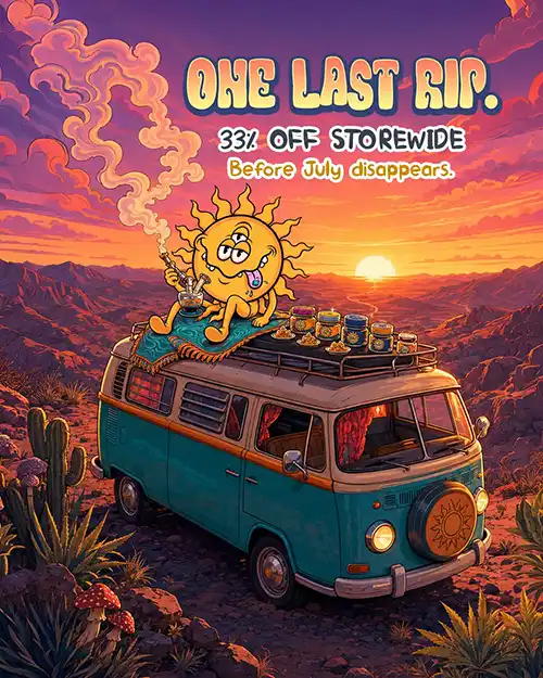 Cheddr One Last Rip storewide sale campaign with a retro van illustration