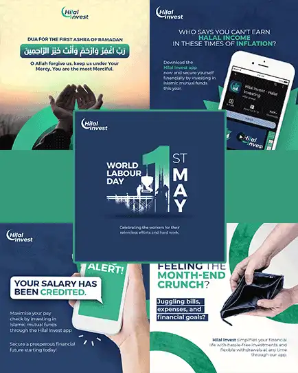 Hilal Invest finance and mobile app social media campaign designs