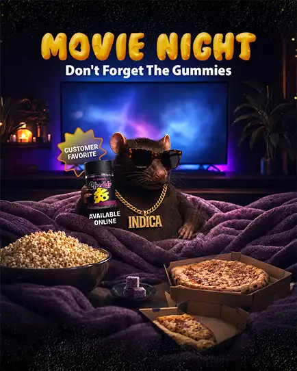 Cheddr Movie Night cannabis campaign featuring the rat mascot